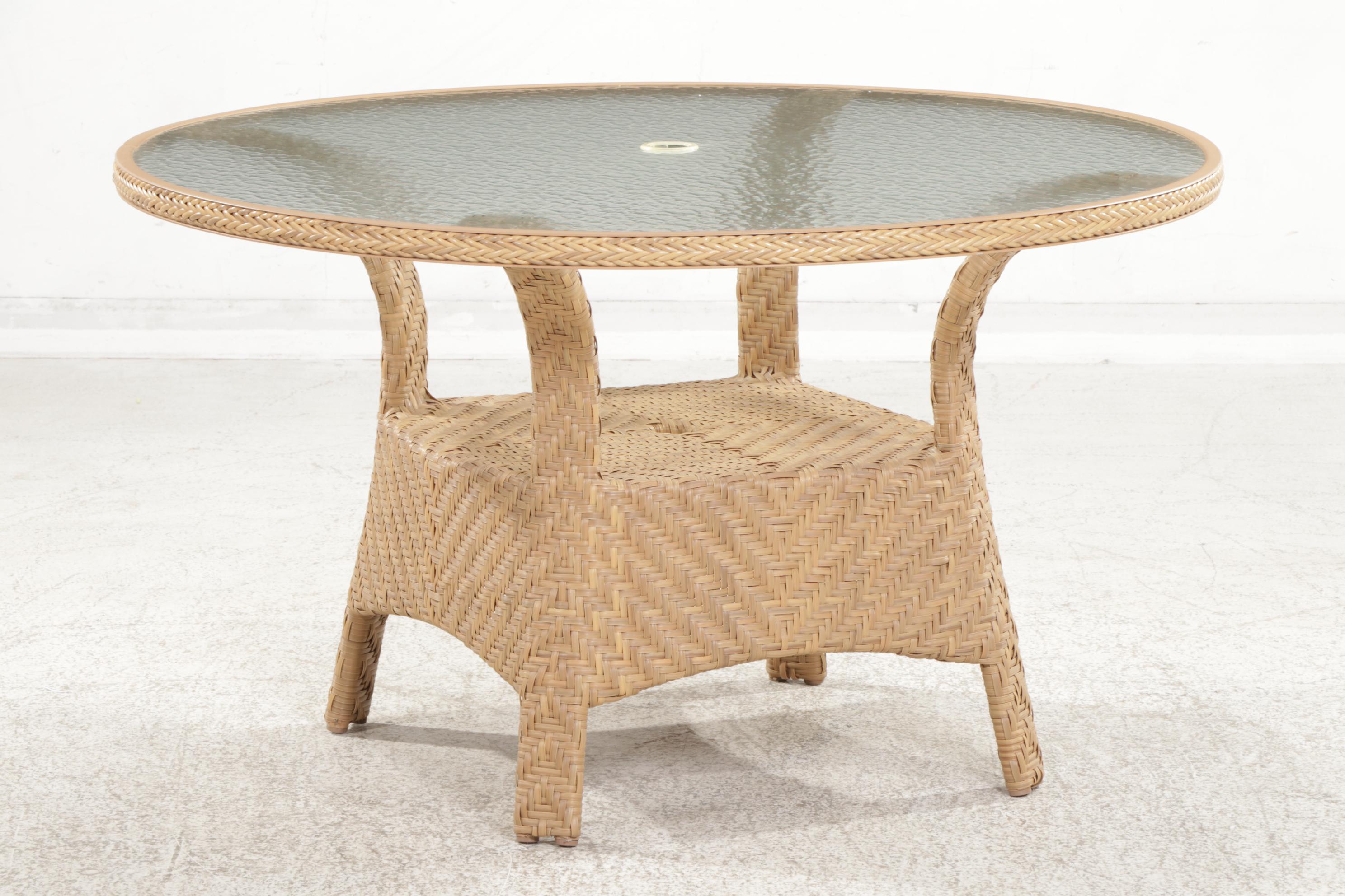 Ebel Resin Wicker Glass Top Patio Dining Table and Pair of Armchairs EBTH