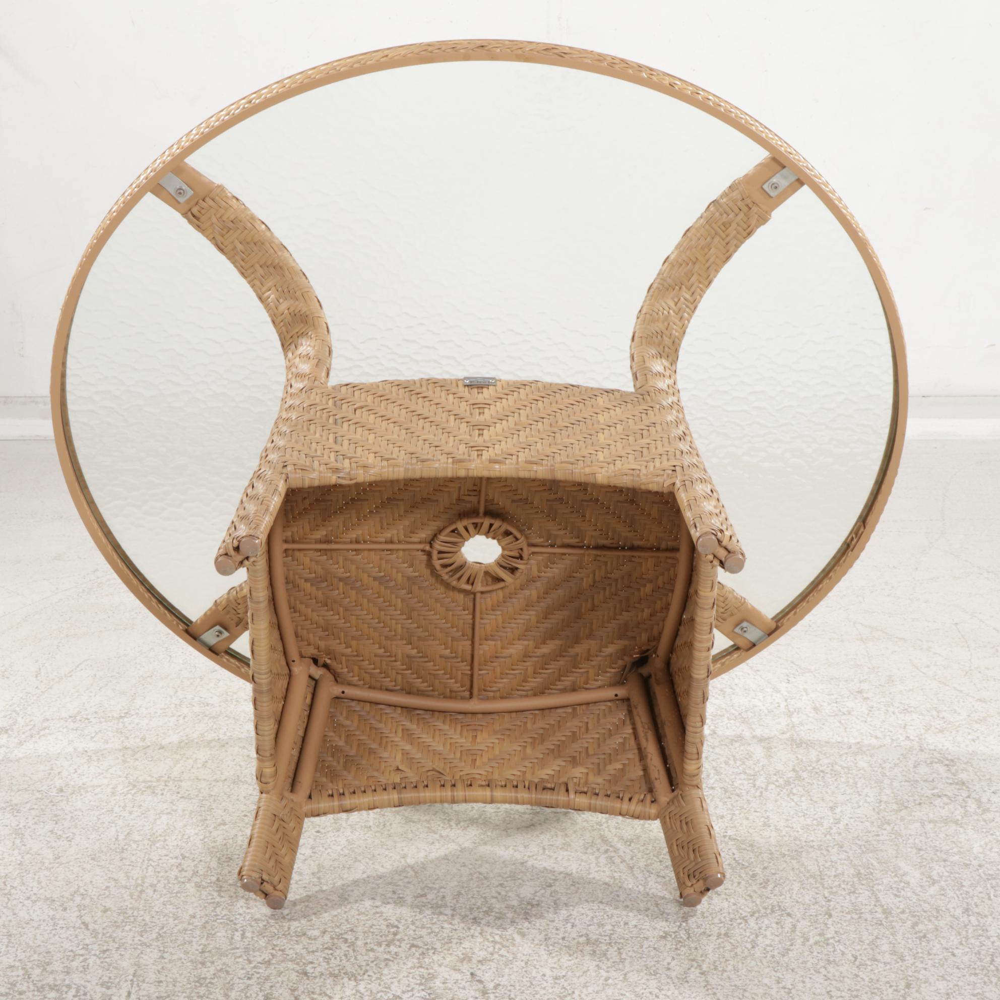 Ebel Resin Wicker Glass Top Patio Dining Table and Pair of Armchairs EBTH