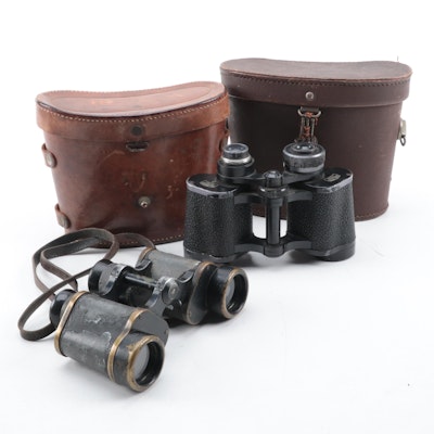 Carl Zeiss Deltrintem and Ernst Leitz Wetzlar Binoculars with Leather Cases