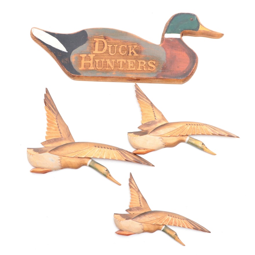 "Duck Hunters" Carved Wood Wall Plaque with Duck Wall Décor