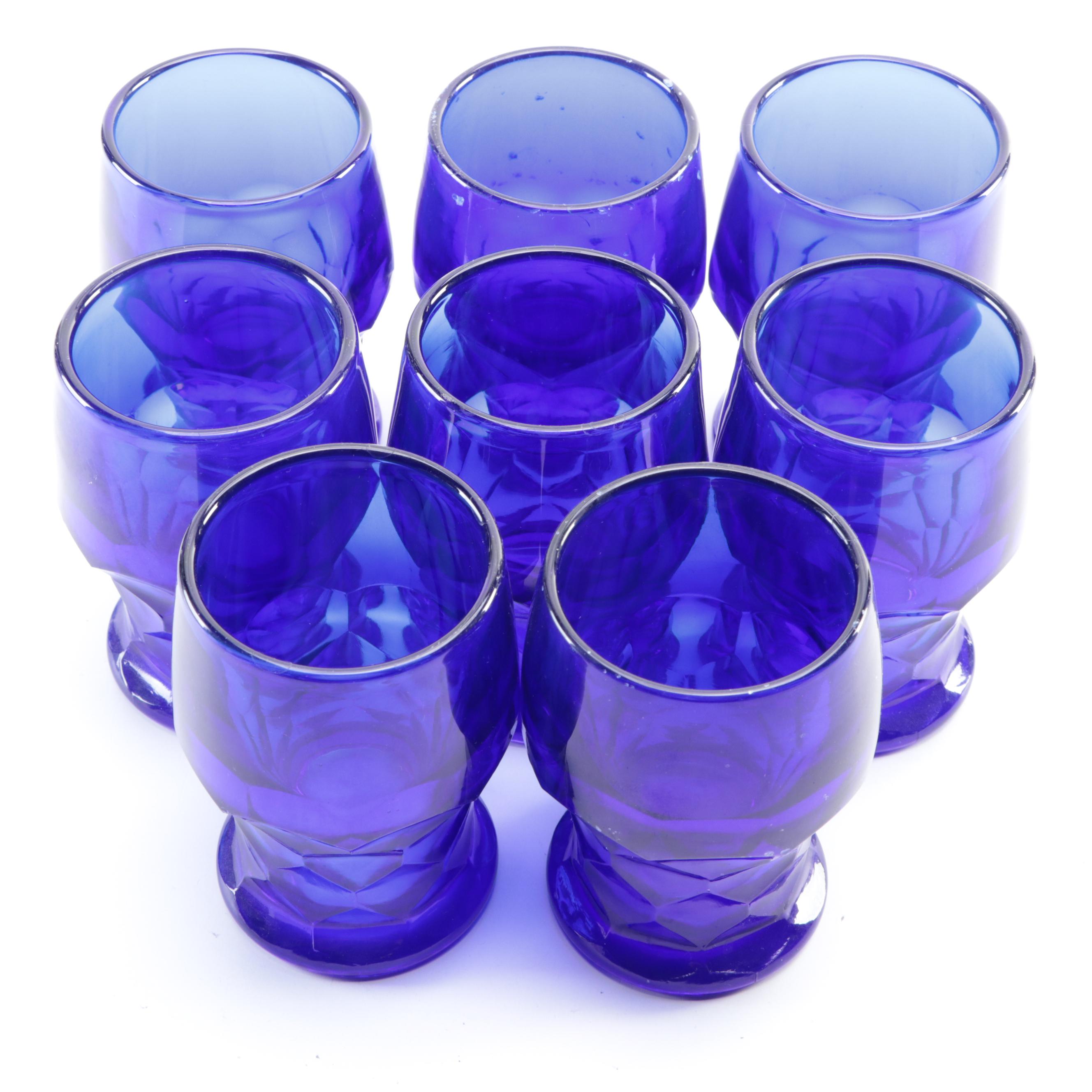 Cobalt Blue Drinking Glasses in Lozenge Pattern EBTH