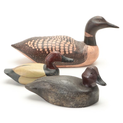 Hand-Carved Painted Wood Canvas Back and Other Duck Decoys
