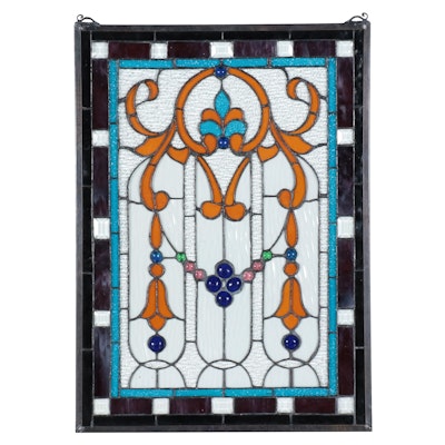 Art Nouveau Style Stained and Slag Glass Hanging Panel