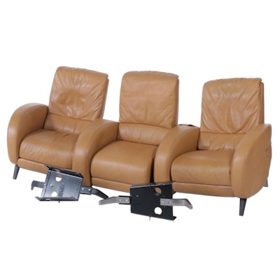 Natuzzi Leather Three-Seat Power Reclining Home Theater Sofa