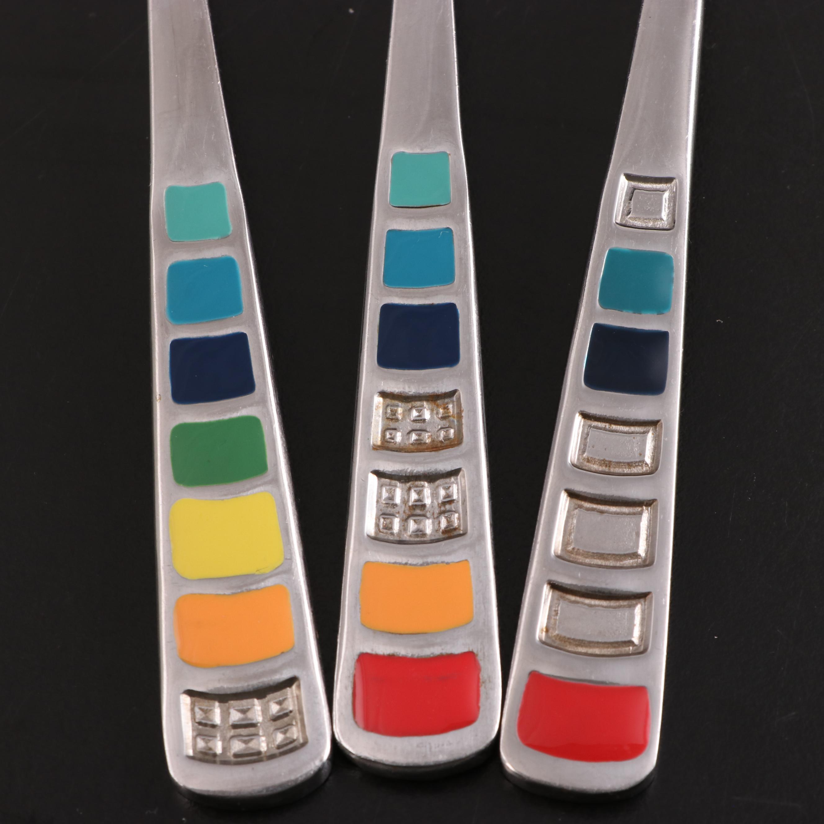 Fiesta Stainless Steel Flatware with Rainbow Enameled Handles EBTH