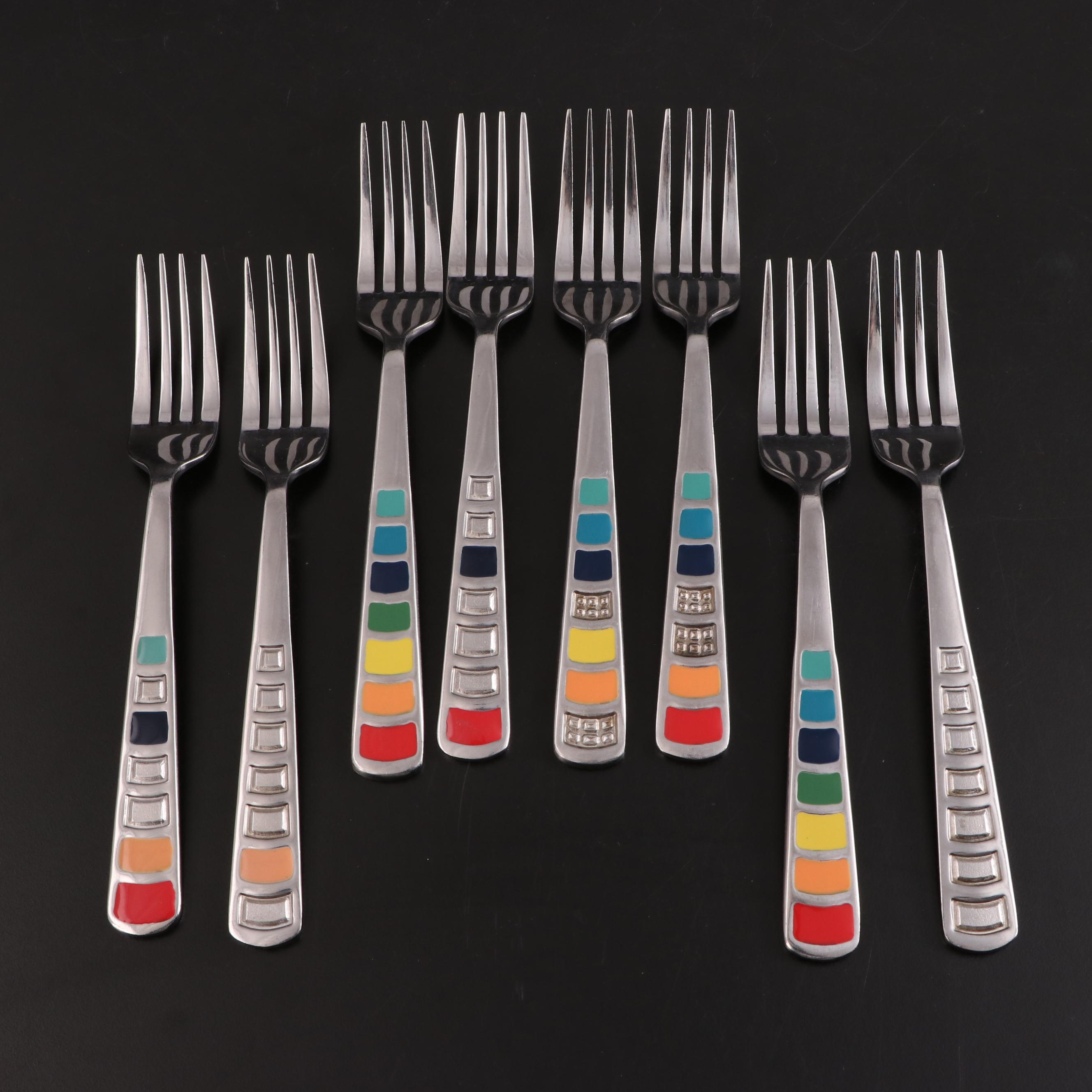 Fiesta Stainless Steel Flatware with Rainbow Enameled Handles EBTH
