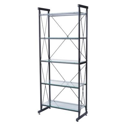 Industrial Five-Tier Bookcase with Glass Shelves
