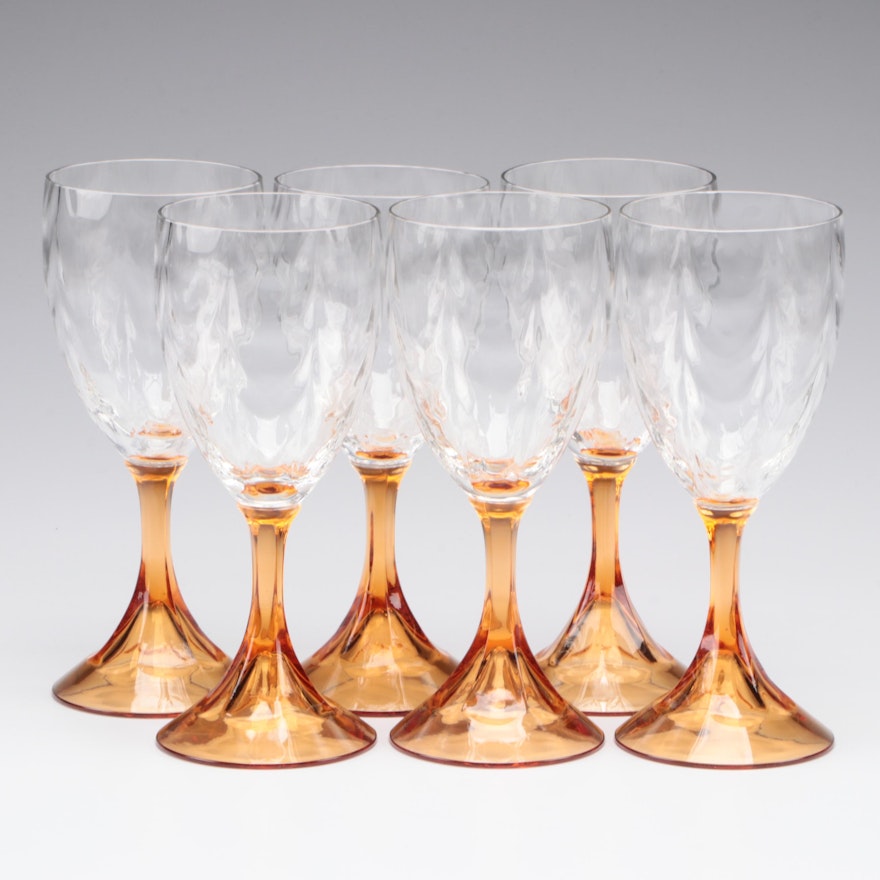 Wine Glasses with Clear Swag Texture on Apricot Colored Base