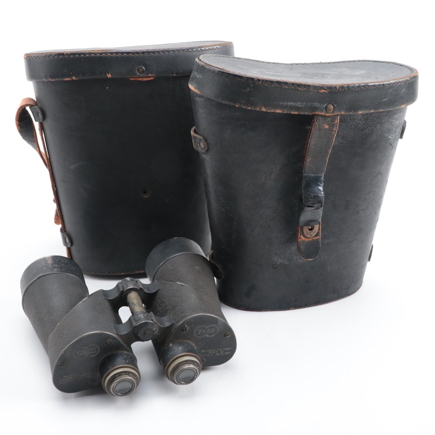 WWII Era Square D Co. for U. S. Navy Mark 21 Binoculars with Leather Cases