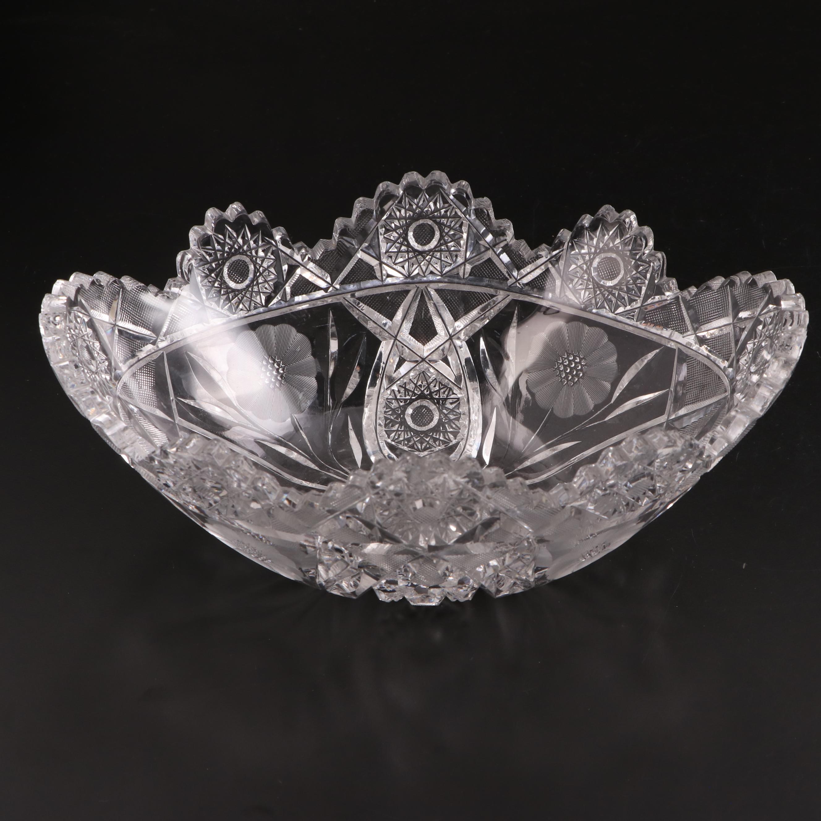 American Brilliant Style Cut Glass Bowl and Jar with Etched Glass