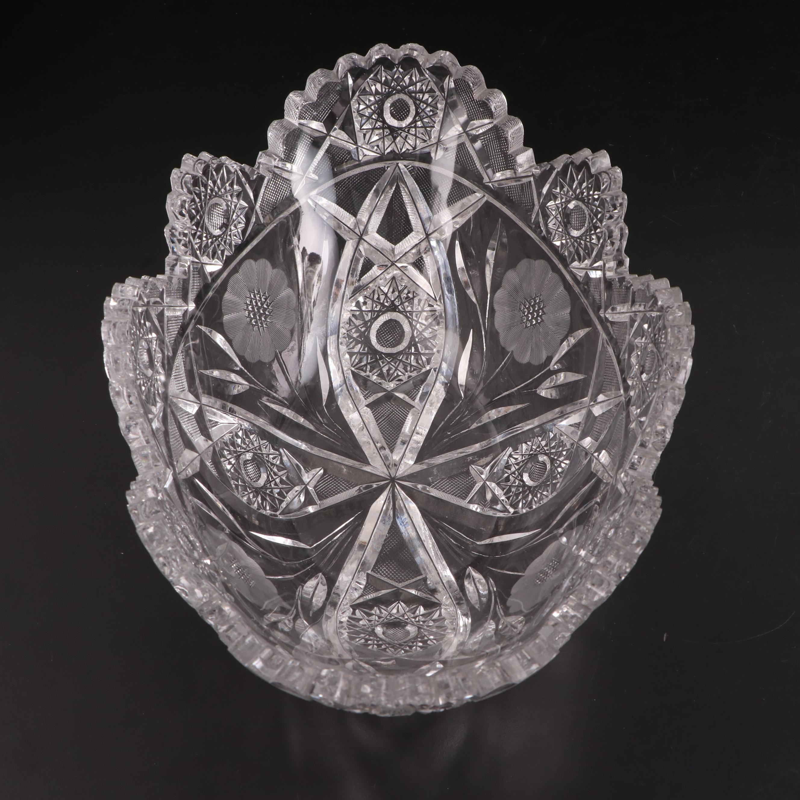 American Brilliant Style Cut Glass Bowl and Jar with Etched Glass