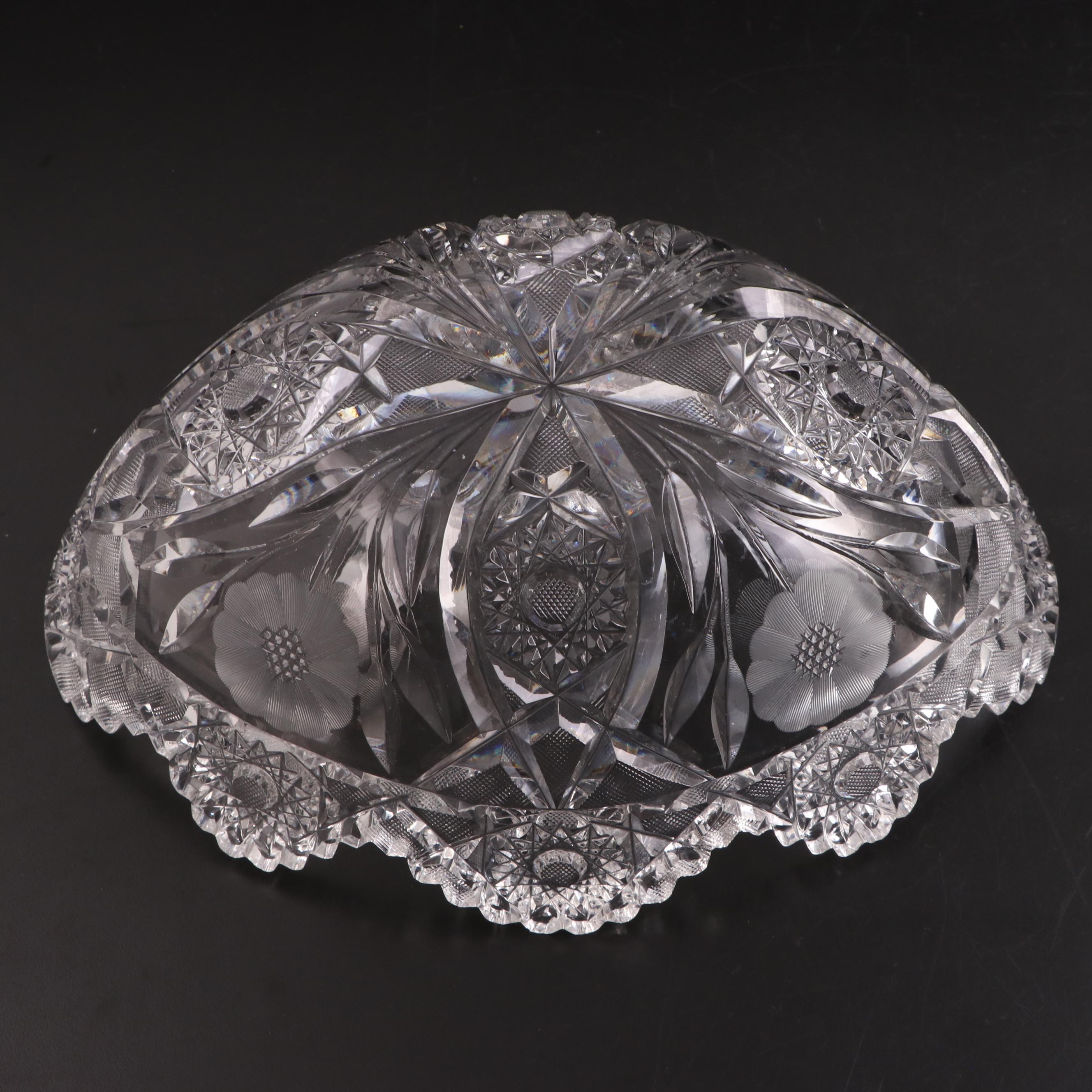 American Brilliant Style Cut Glass Bowl and Jar with Etched Glass