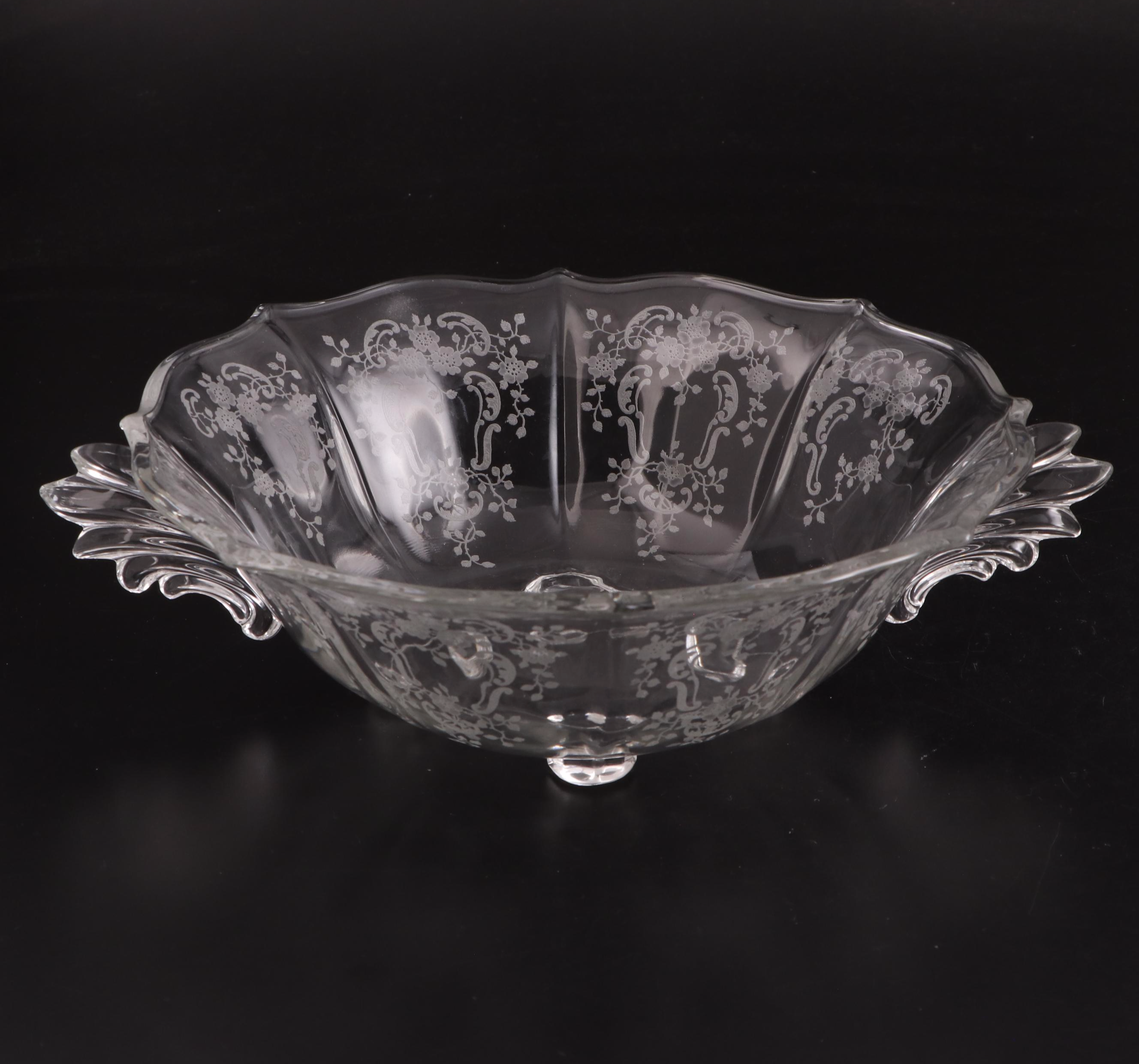 American Brilliant Style Cut Glass Bowl and Jar with Etched Glass