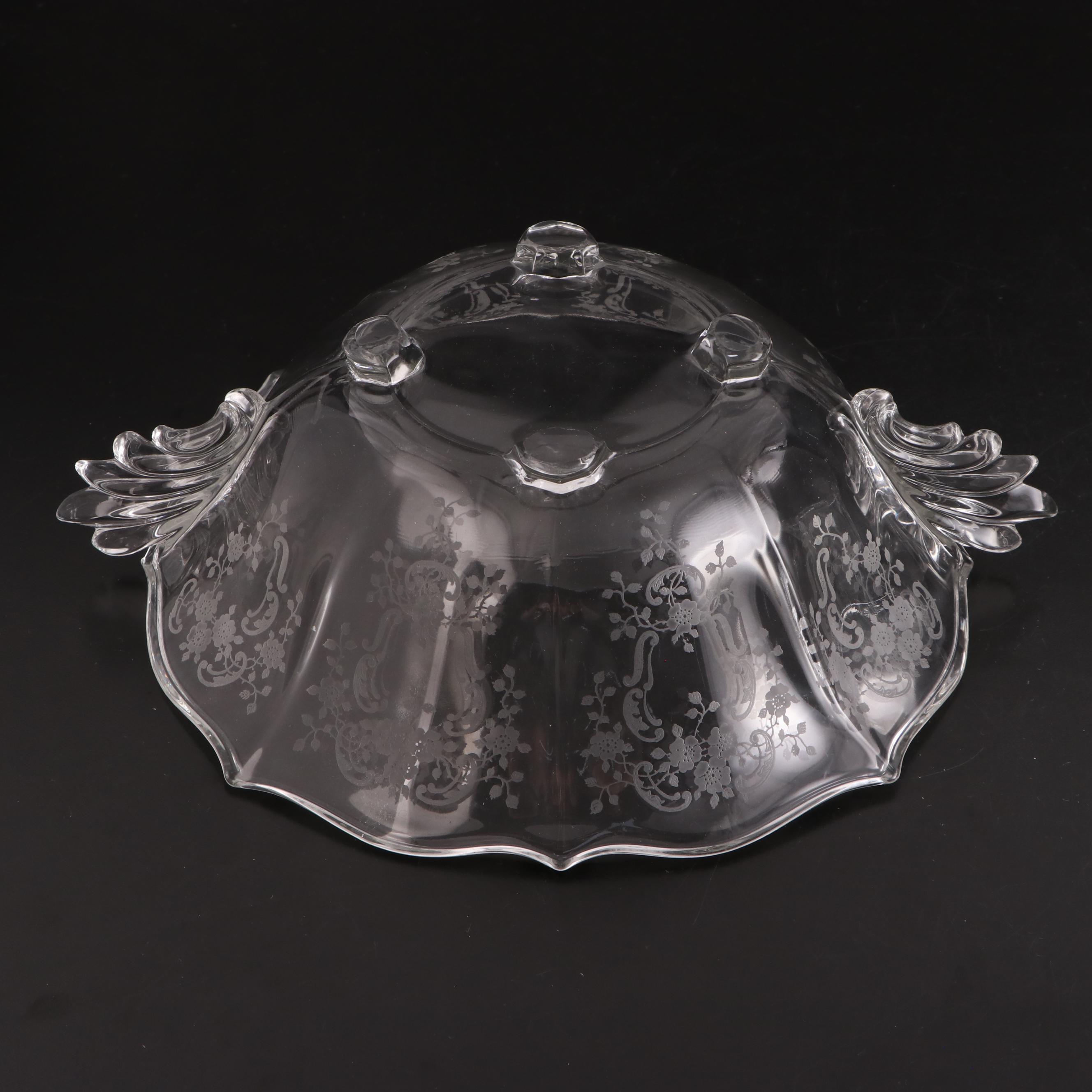 American Brilliant Style Cut Glass Bowl and Jar with Etched Glass