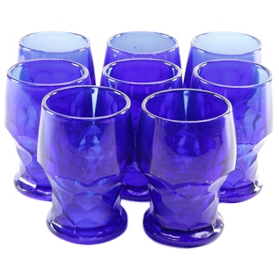 Cobalt Blue Drinking Glasses in Lozenge Pattern