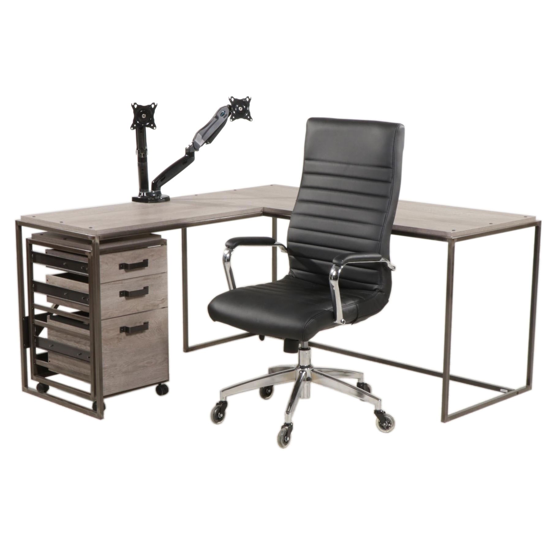 Bush Furniture "Refinery" Metal and Engineered Wood 3Piece Desk with