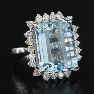 18K 16.61 CT Aquamarine and Diamond Ring