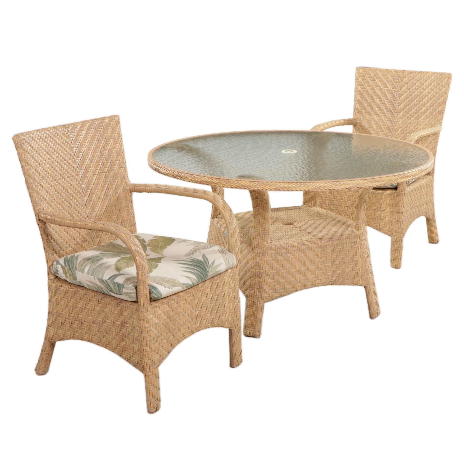Ebel Resin Wicker Glass Top Patio Dining Table and Pair of Armchairs EBTH