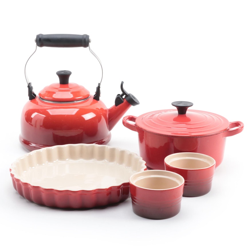 Le Creuset Red Enameled Kettle with Bakeware and Dutch Oven