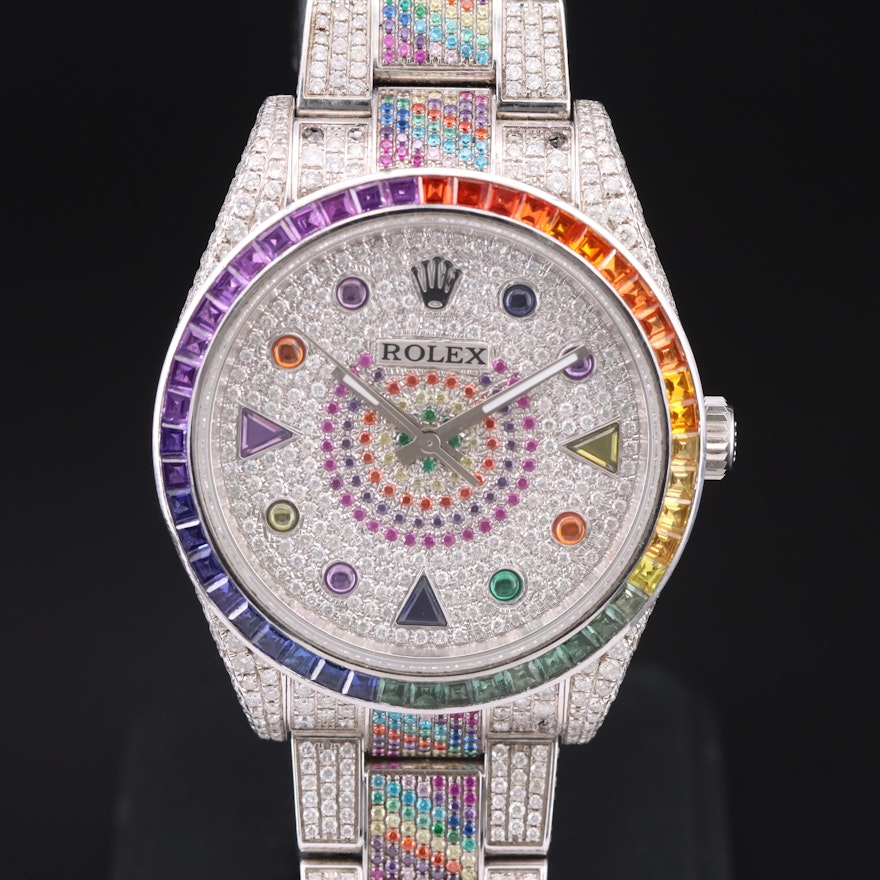 7.56 CTW Diamond Rolex Oyster Perpetual Wristwatch with Gemstone Accents