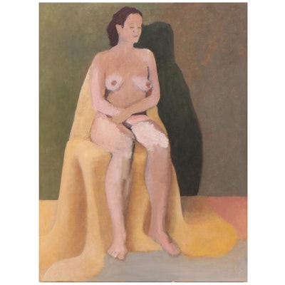 Katrina Halter Figurative Oil Painting of Seated Nude, Late 20th Century