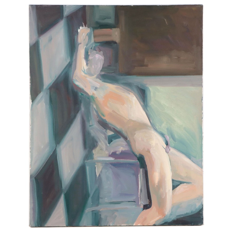 Katrina Halter Oil Painting of a Reclining Male Nude, Circa 1990