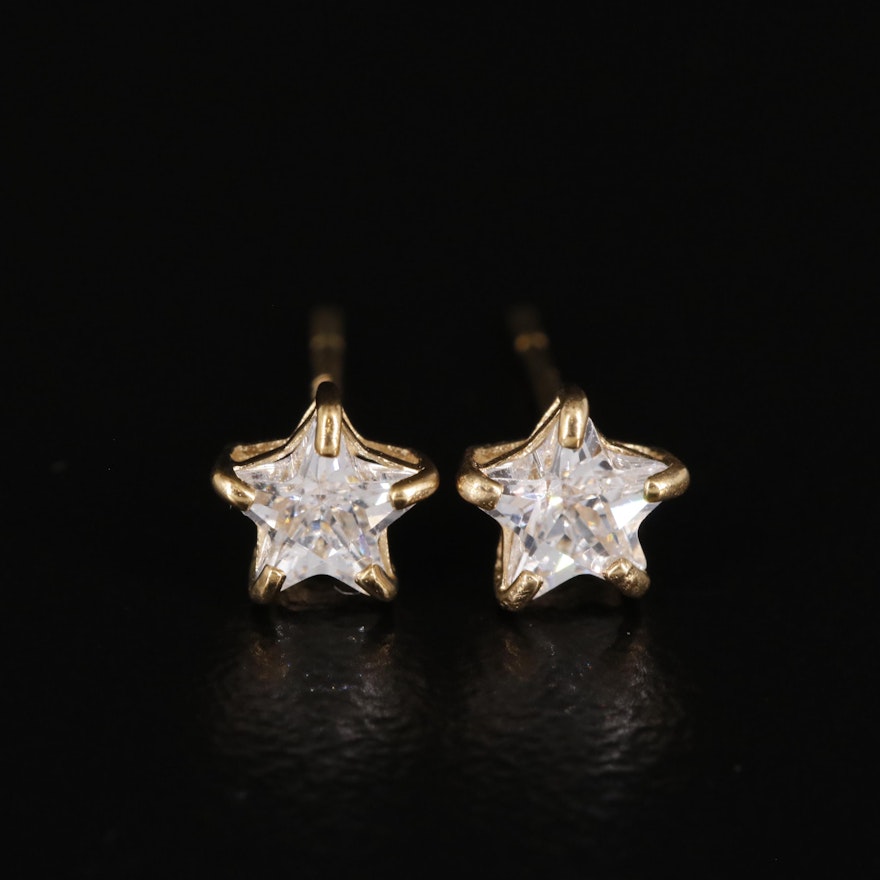 14K Cubic Zirconia Star Stud Earrings