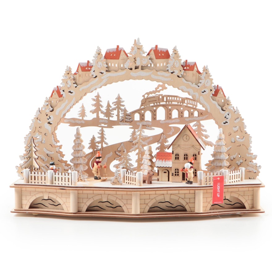 Illuminated Laser Cut Wood Winter Forest Silhouette