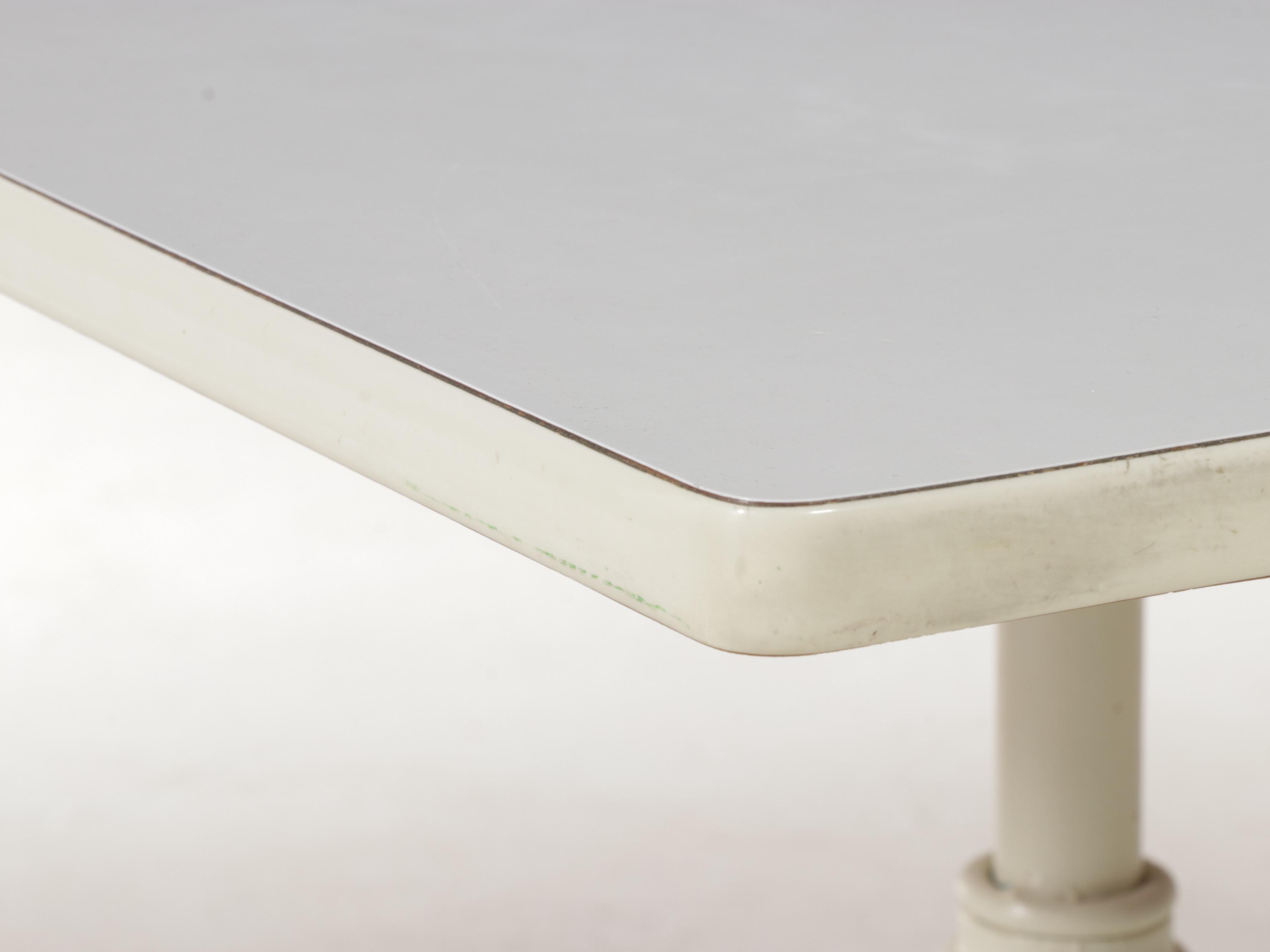 WhitePainted Metal Bistro Dining Table and Four Chairs, Mid20th