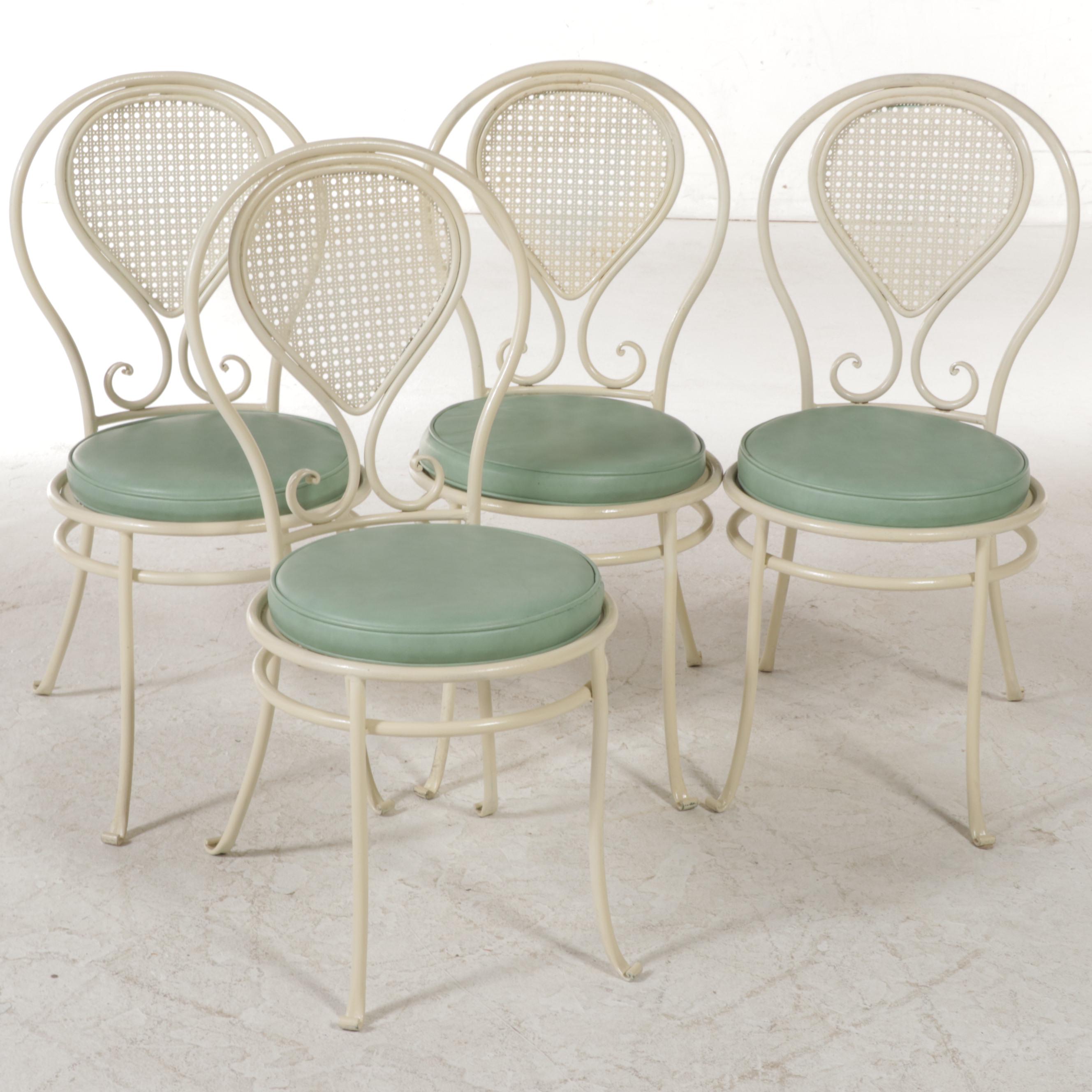 WhitePainted Metal Bistro Dining Table and Four Chairs, Mid20th