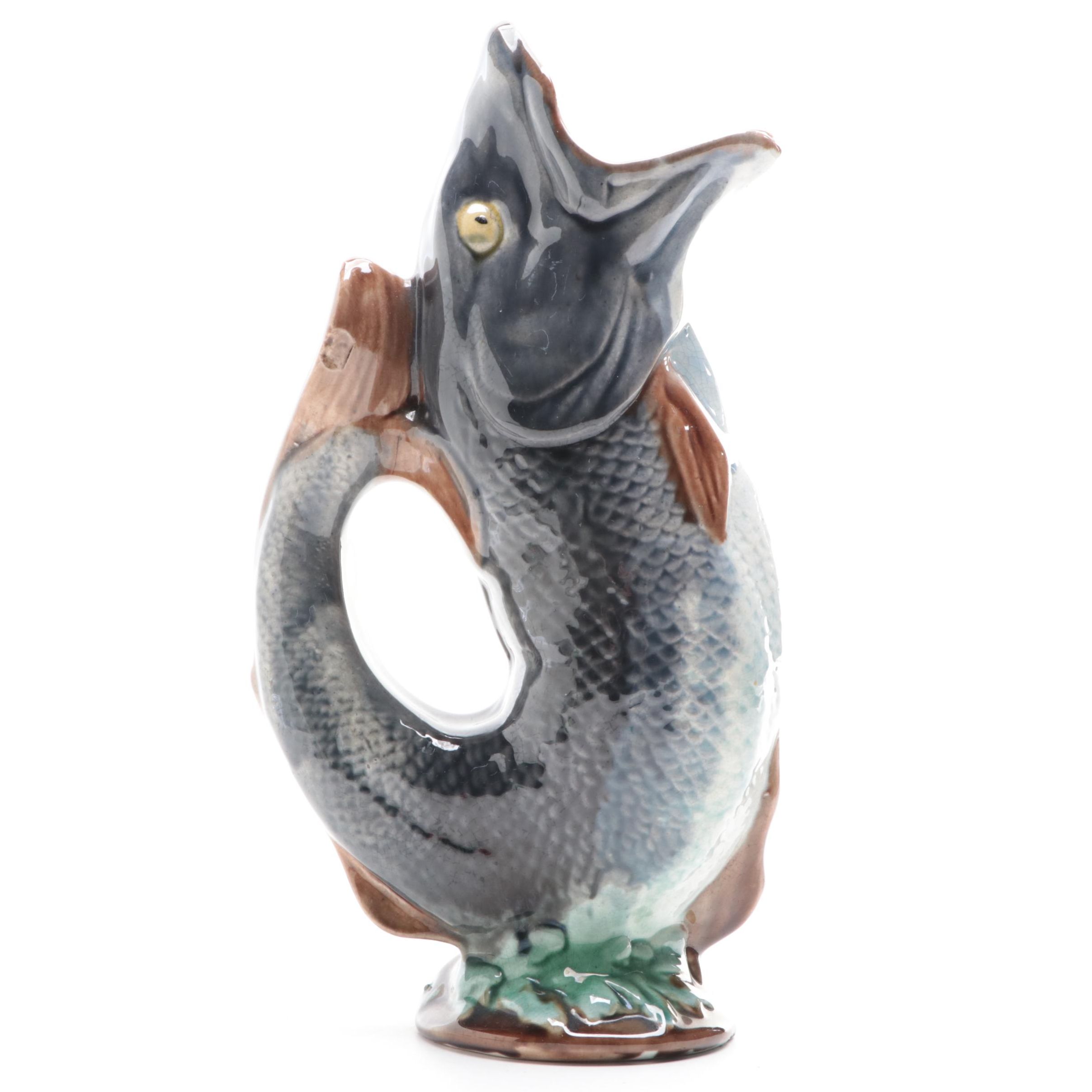 English Majolica Gurgling Fish Pitcher, Mid to Late 19th Century | EBTH