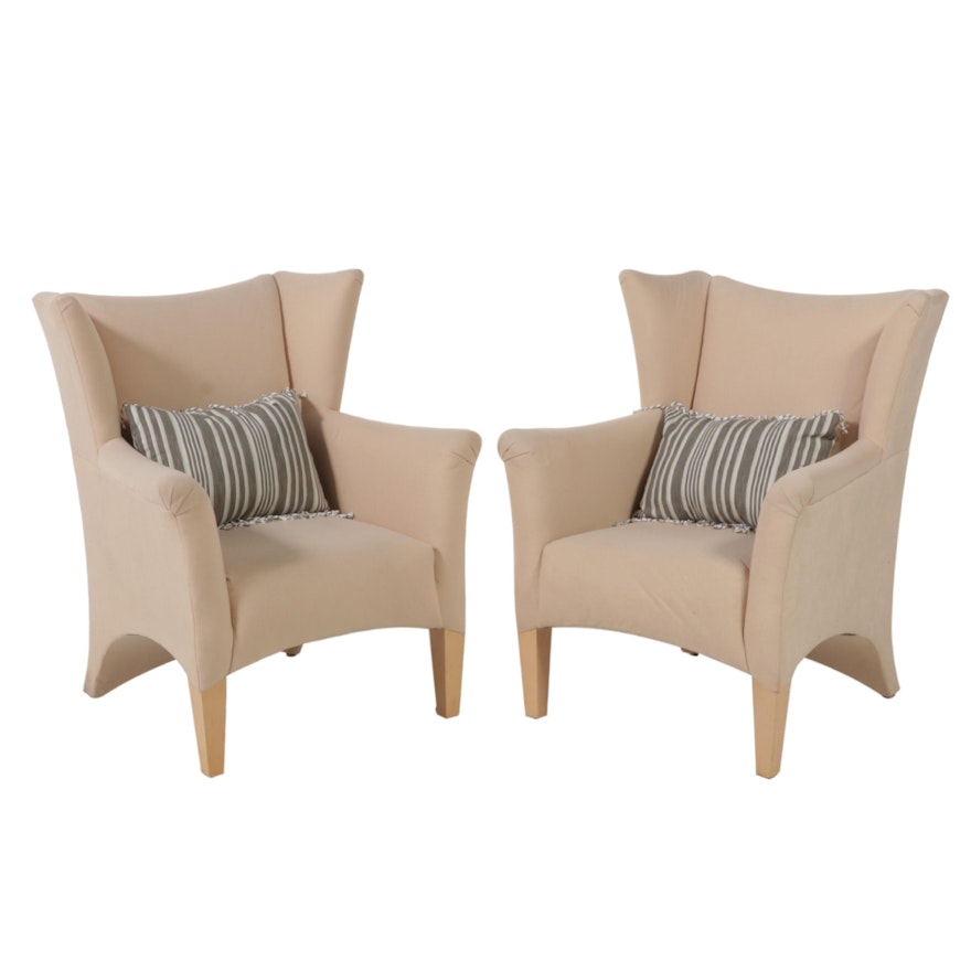 Pair of Custom-Upholstered Wingback Armchairs