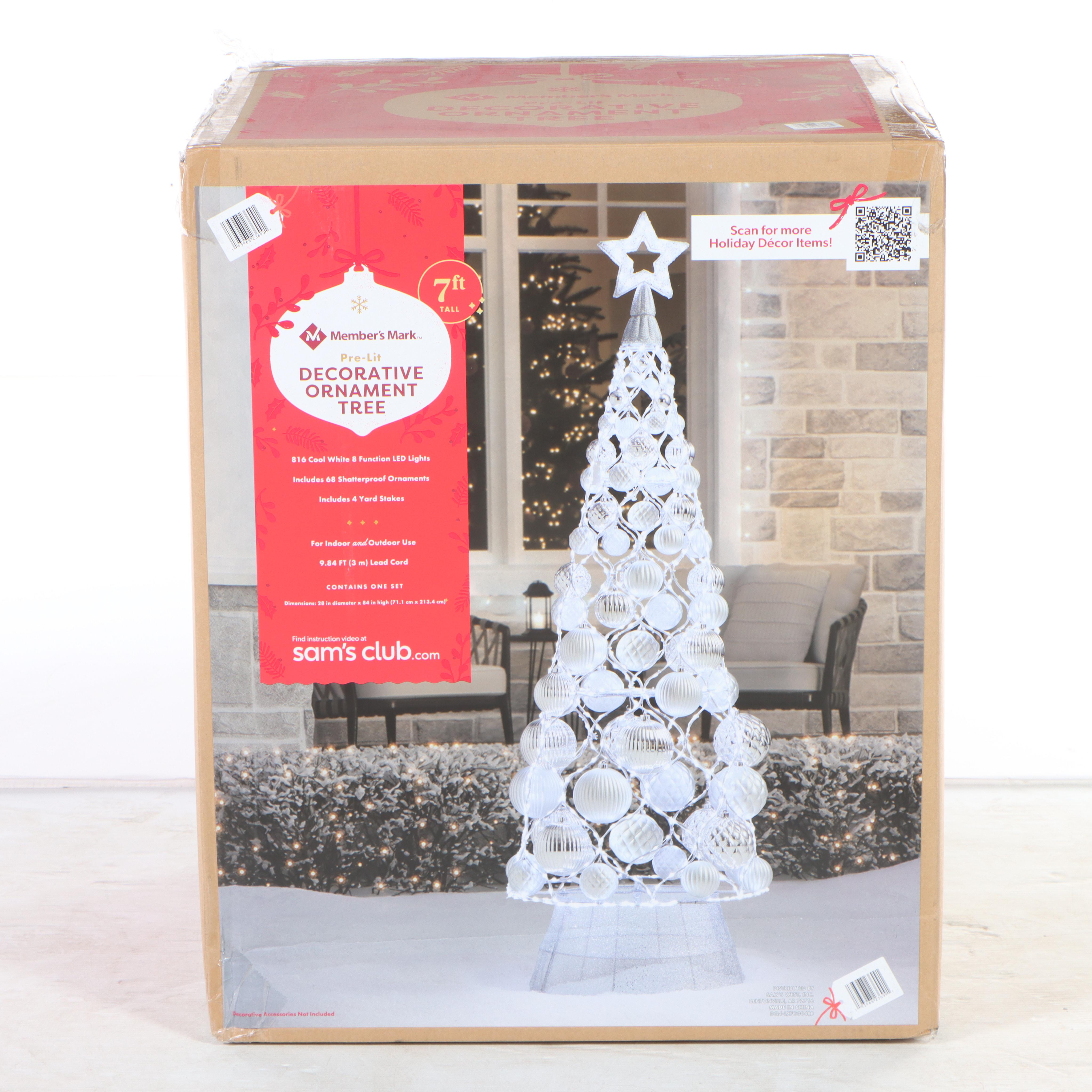 Member's Mark 7' PreLit Decorative Ornament Tree in White EBTH