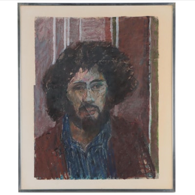 Morton Dimondstein Portrait Mixed Media Painting, Circa 1980