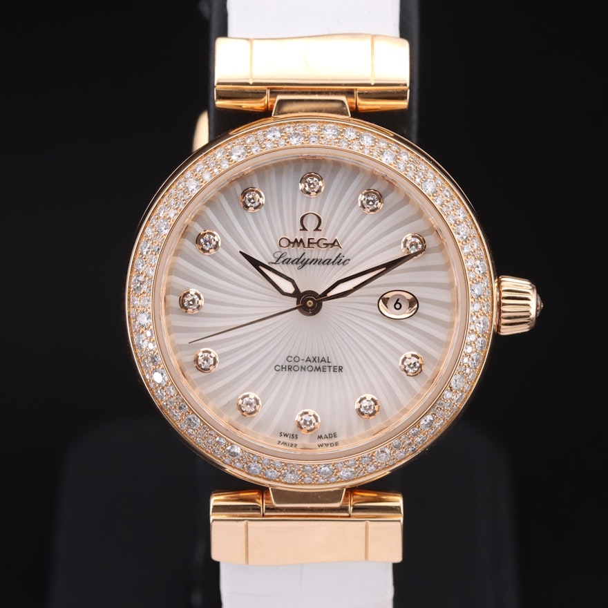 18K Omega DeVille Ladymatic Mother-of-Pearl and 2.64 CTW Diamond Wristwatch