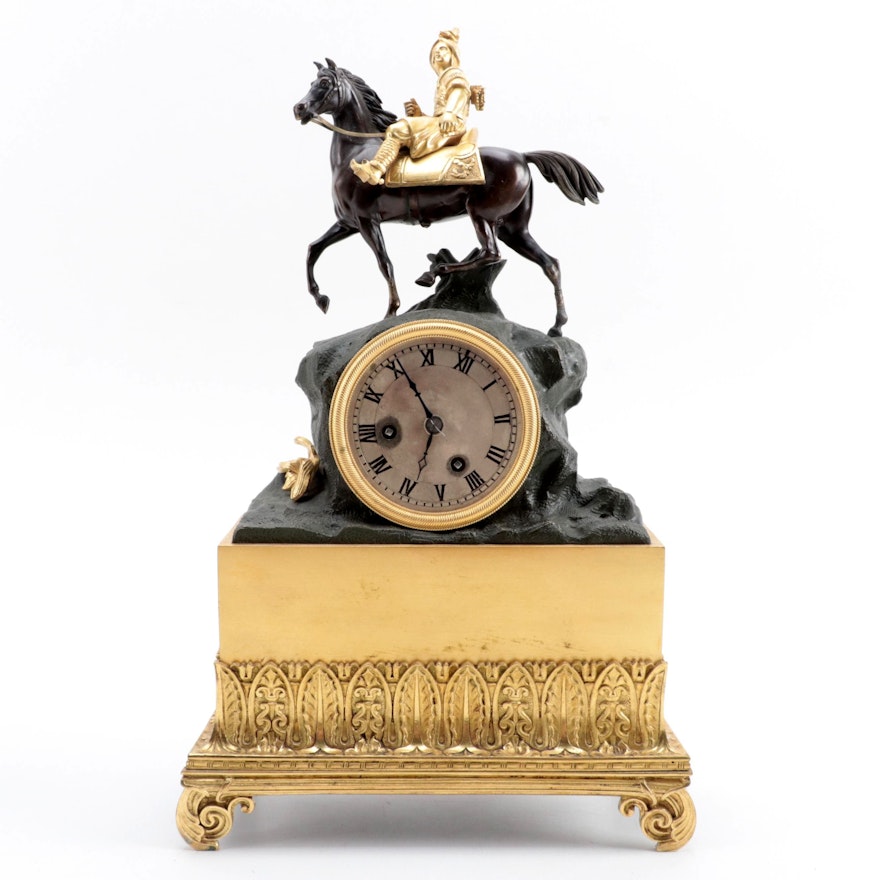 Napoleon III Gilt Metal and Patinated Bronze Mantel Clock, 19th C