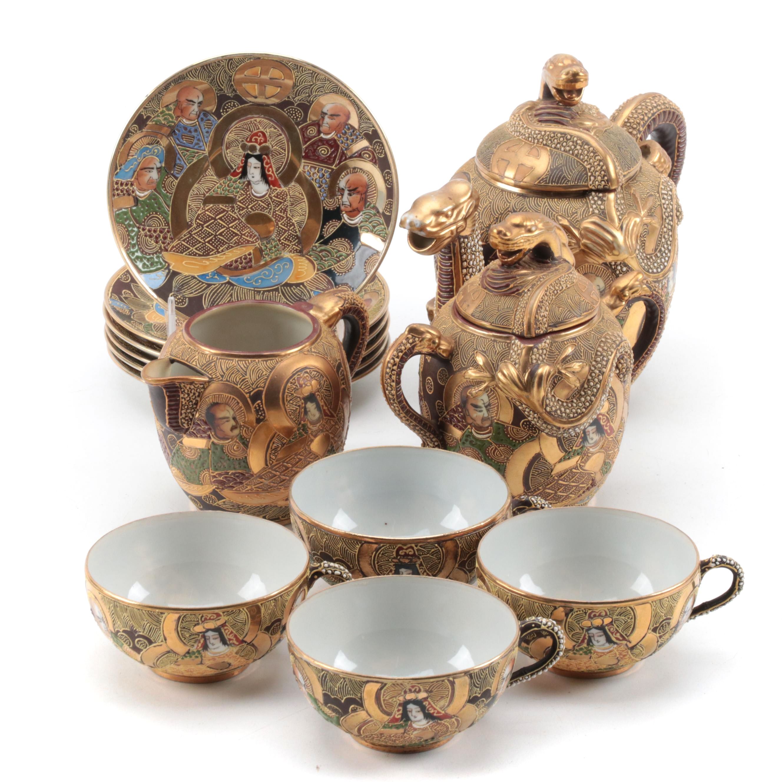 Japanese Satsuma Style Moriage Dragonware Tea Set EBTH
