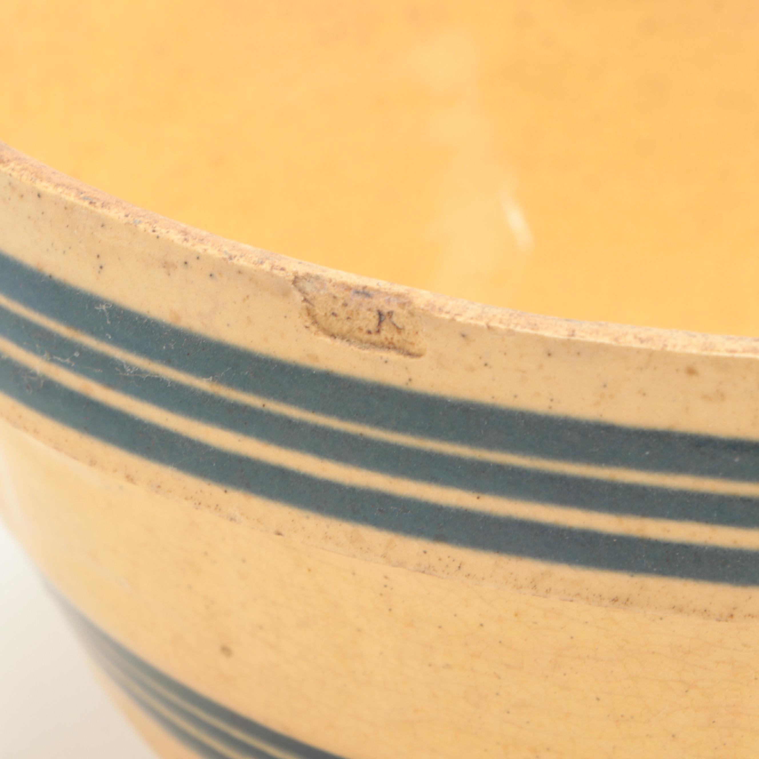 Yellow Ware Blue Banded and Other Stoneware Mixing Bowls, Early to Mid