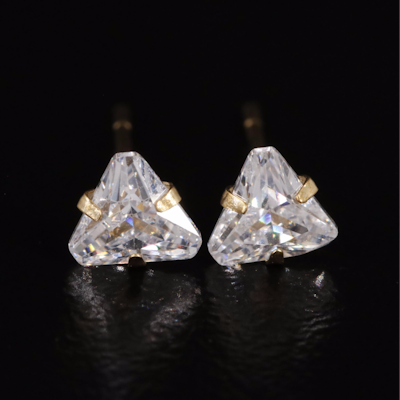 14K Cubic Zirconia Triangle Stud Earrings