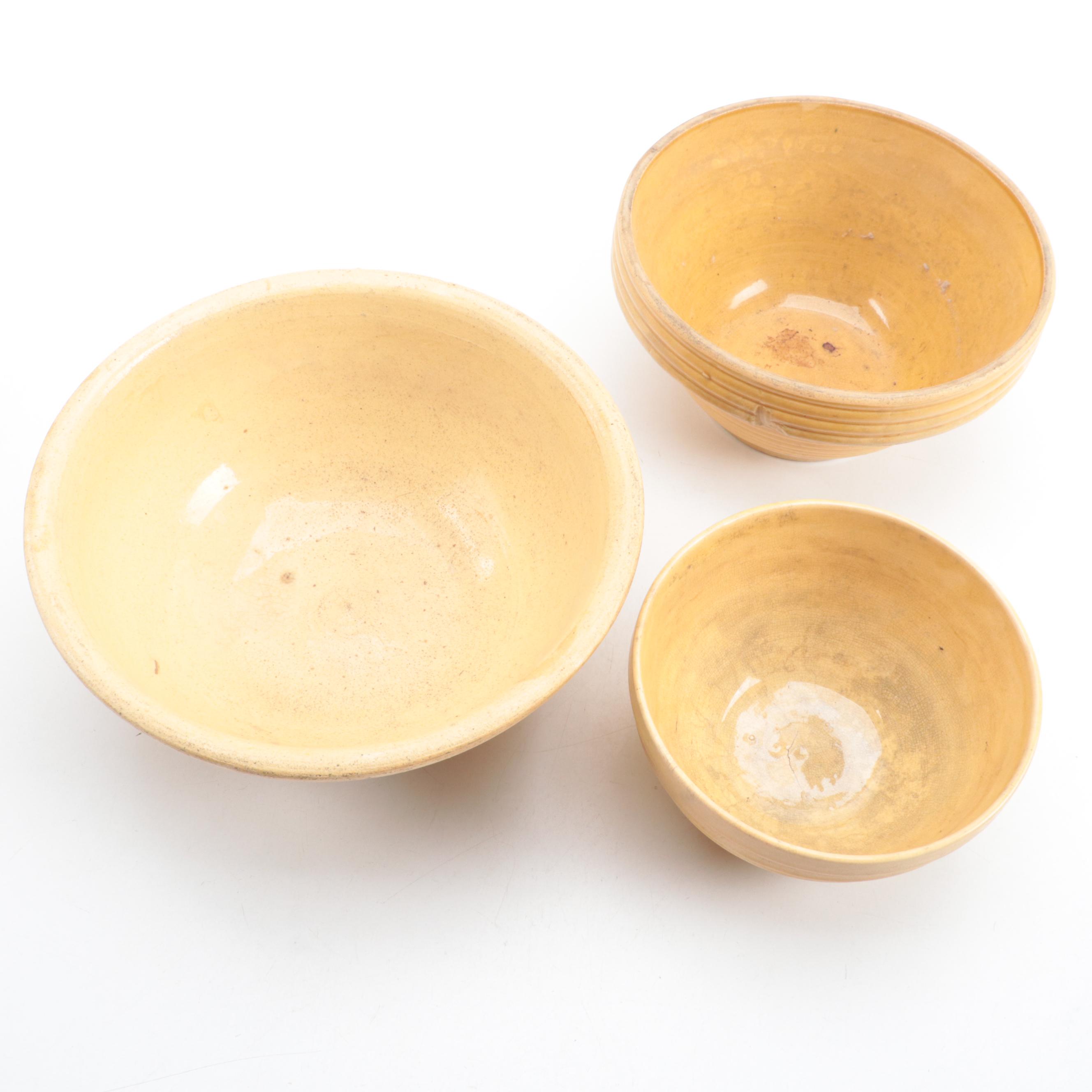 Yellow and Cream Glazed Stoneware Mixing Bowls, Early to Mid20th Century EBTH
