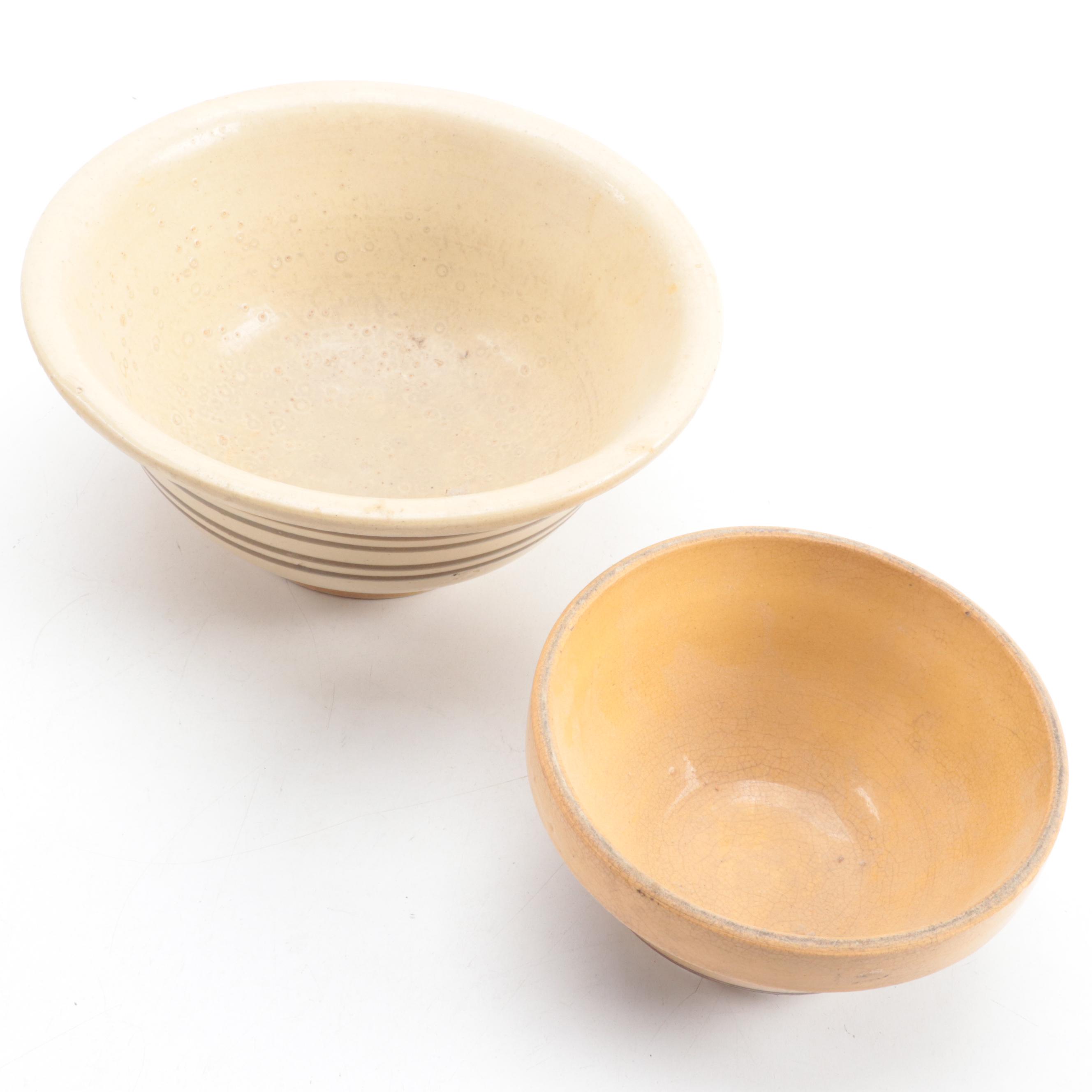 Yellow and Cream Glazed Stoneware Mixing Bowls, Early to Mid20th Century EBTH