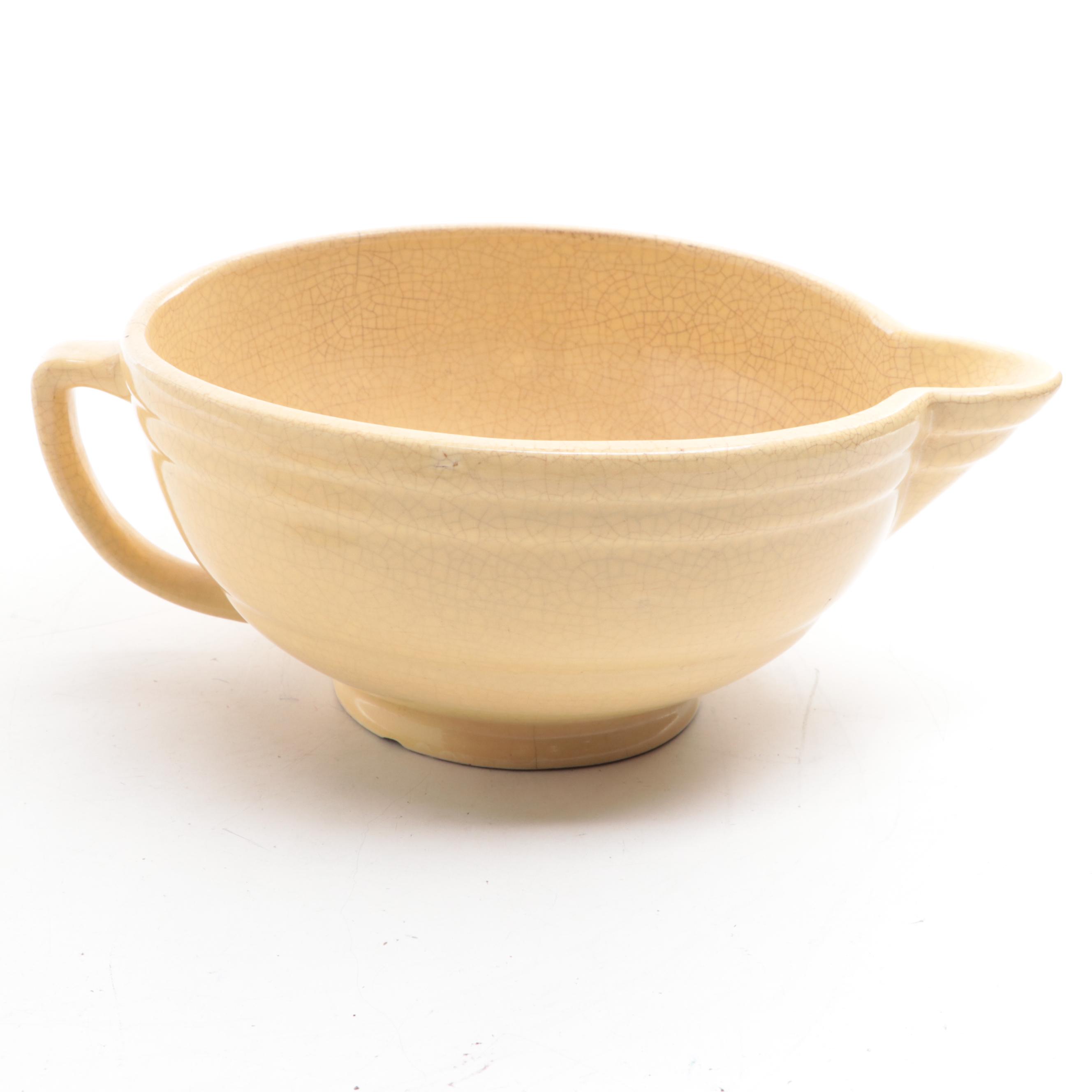 Yellow Ware Mixing Bowl with Spout and Other Bowls and Cookie Jars EBTH