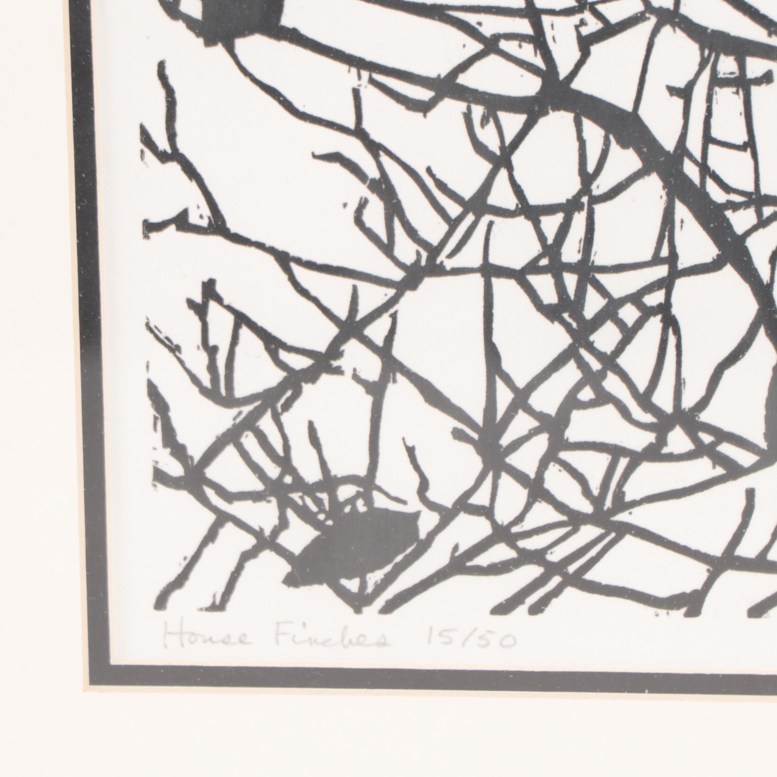Paul Feldhaus Woodcut "House Finches," Late 20th Century | EBTH