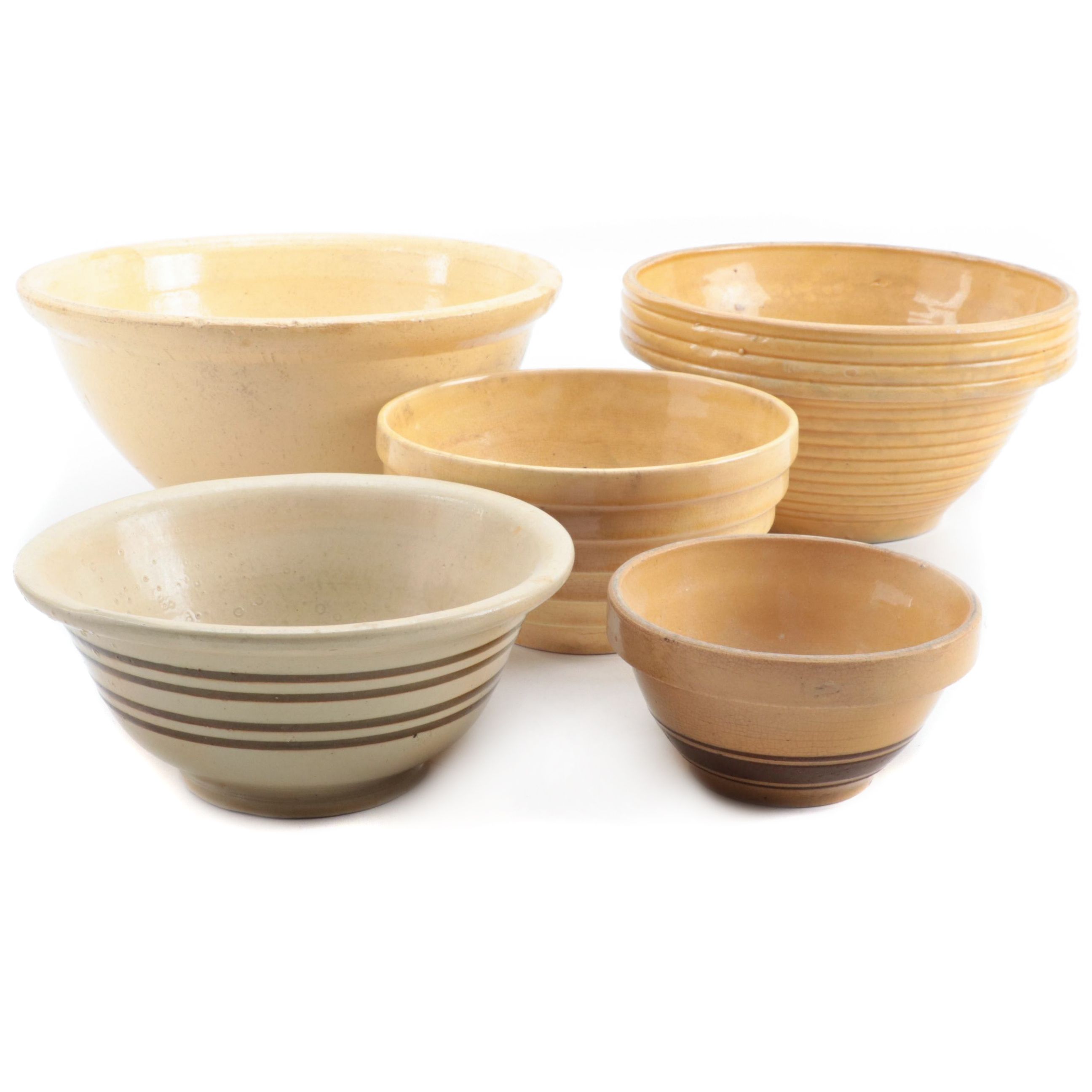 Yellow and Cream Glazed Stoneware Mixing Bowls, Early to Mid20th Century EBTH