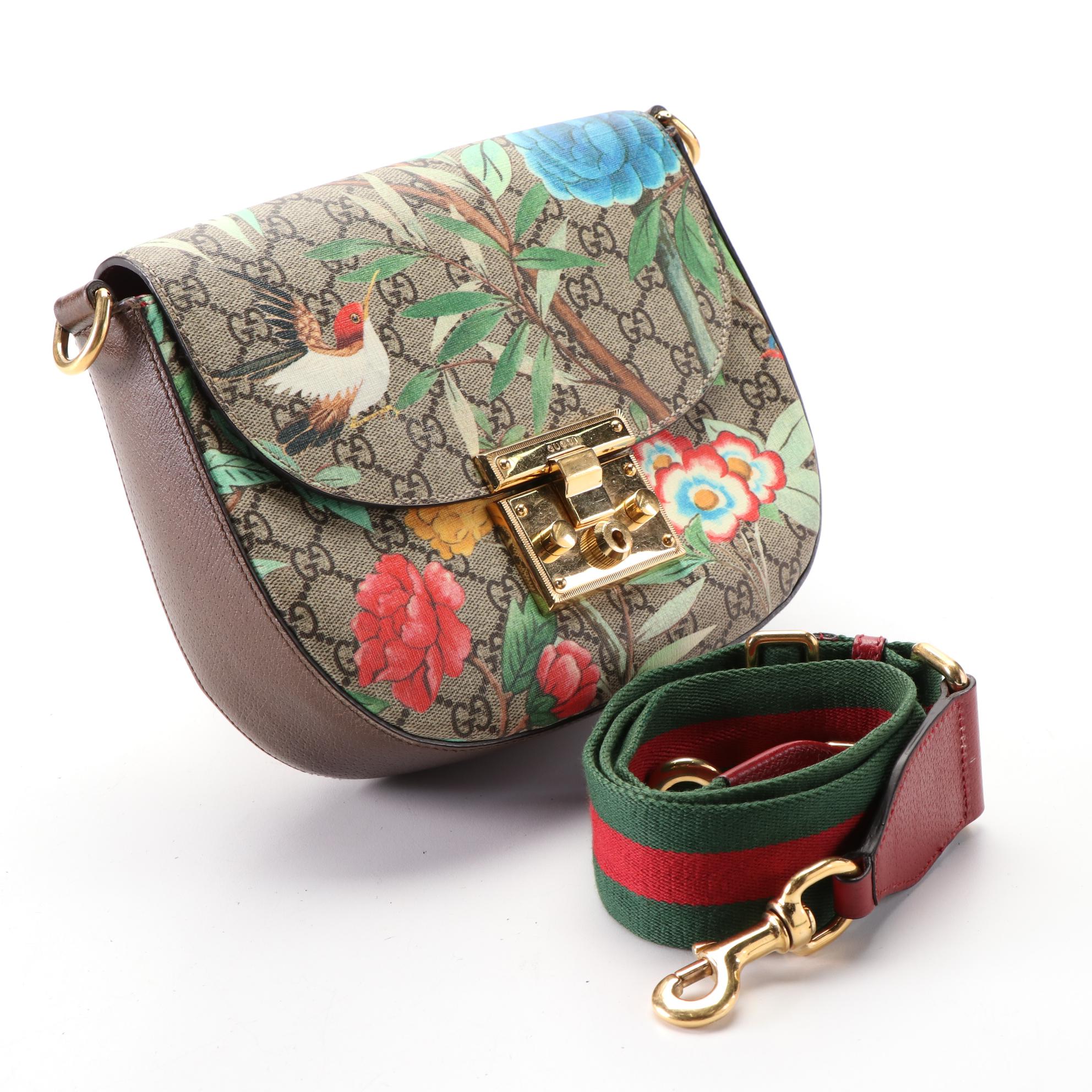 Gucci  Medium Padlock Saddle Bag in Floral GG Supreme Canvas and