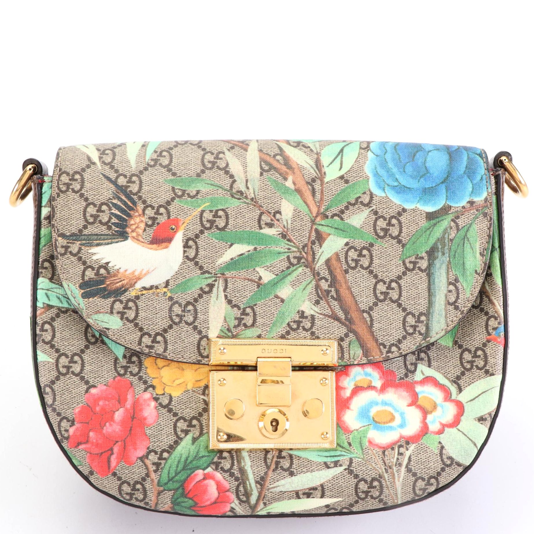 Gucci  Medium Padlock Saddle Bag in Floral GG Supreme Canvas and