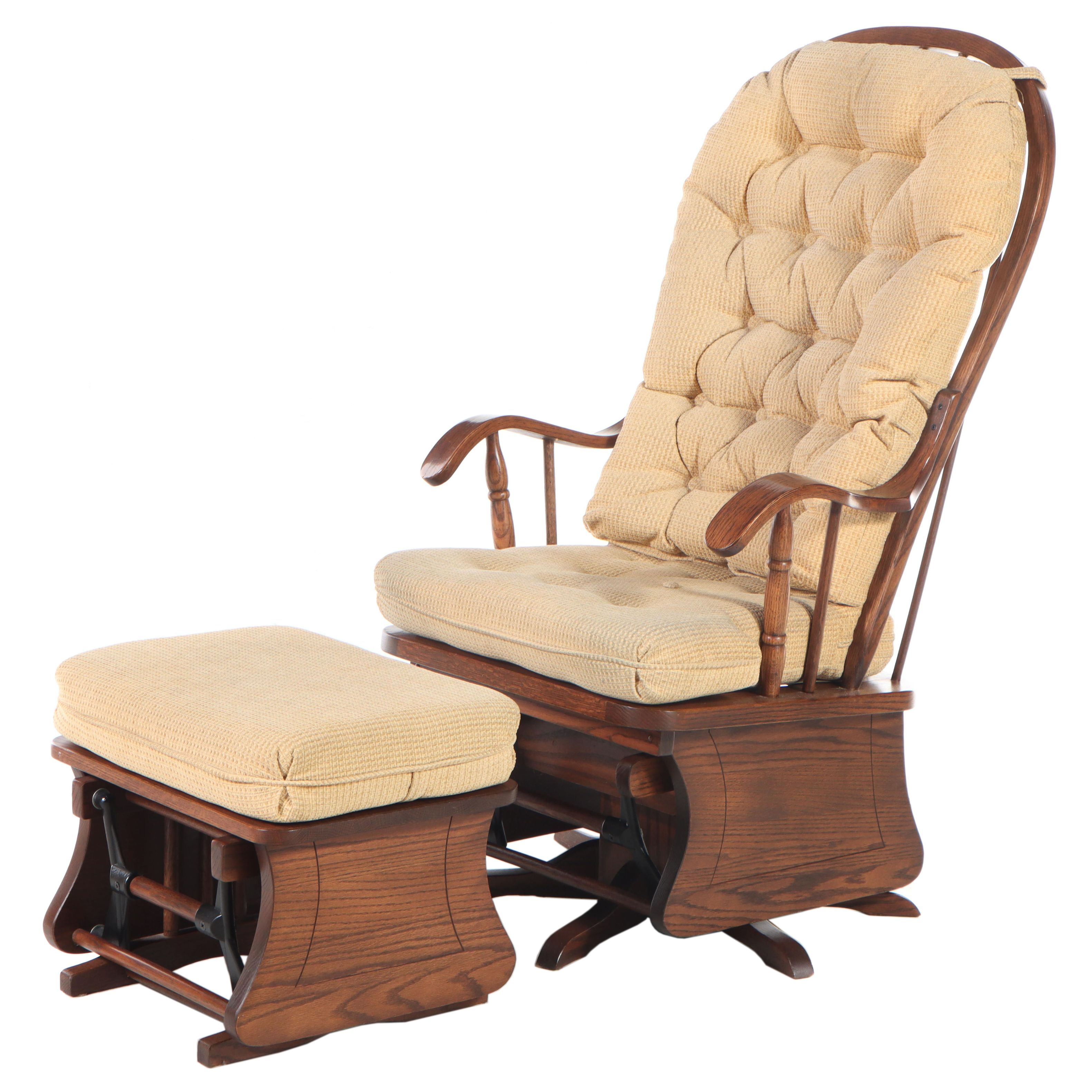 Elite Seating Oak SwivelGlider with Footstool, Late 20th Century EBTH