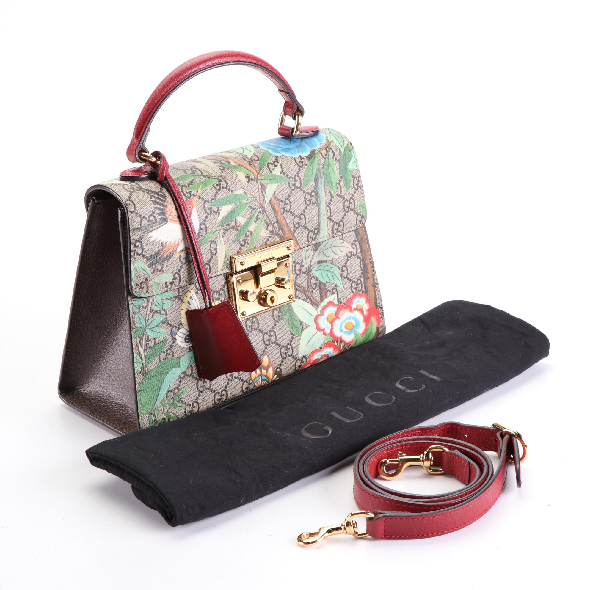 Gucci Small Padlock TopHandle Bag in Floral GG Supreme Canvas and