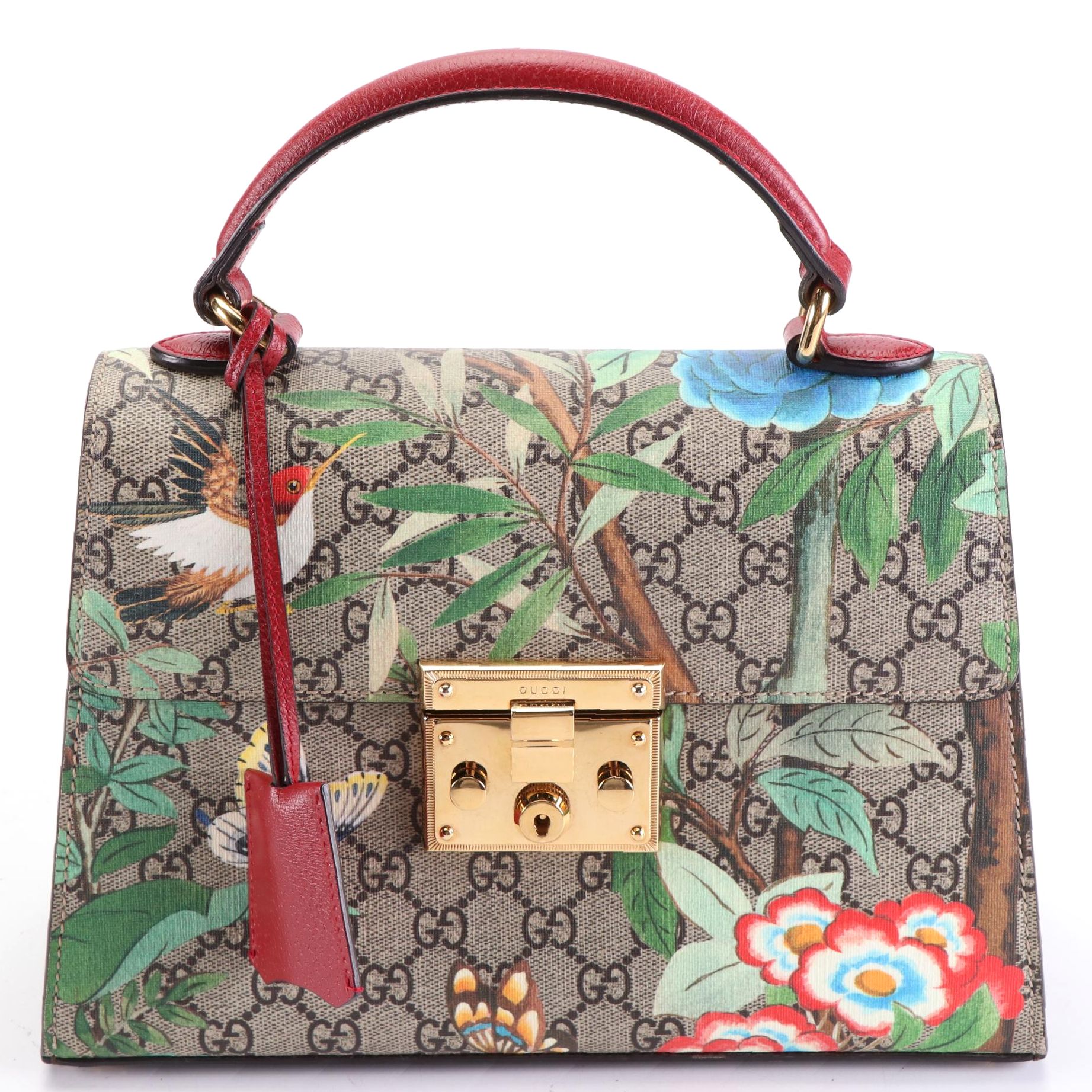 Gucci Small Padlock TopHandle Bag in Floral GG Supreme Canvas and