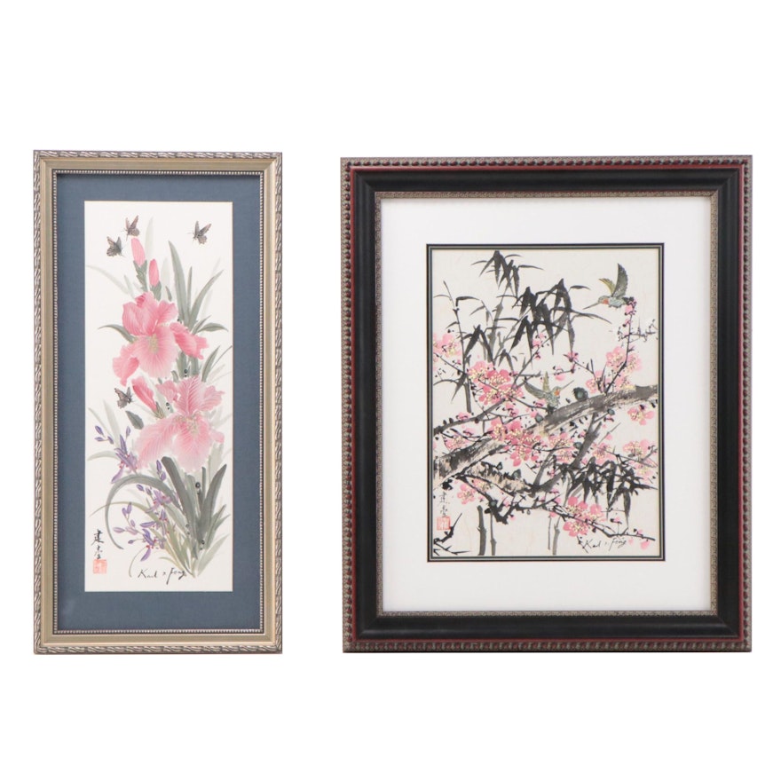 Karl J. Feng Ink and Watercolor Paintings of Flowers